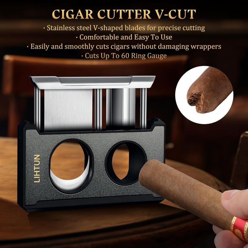 LIHTUN Cigar Cutter Guillotine 4 in 1 One Touch Straight Cut V Cutter with Cigar Punch Cigar Draw Enhancer, Stainless Steel Double Blade Cigar Clippers, Cuts Up to 60 Ring Gauge Cigars, Gift for Men - Image 5